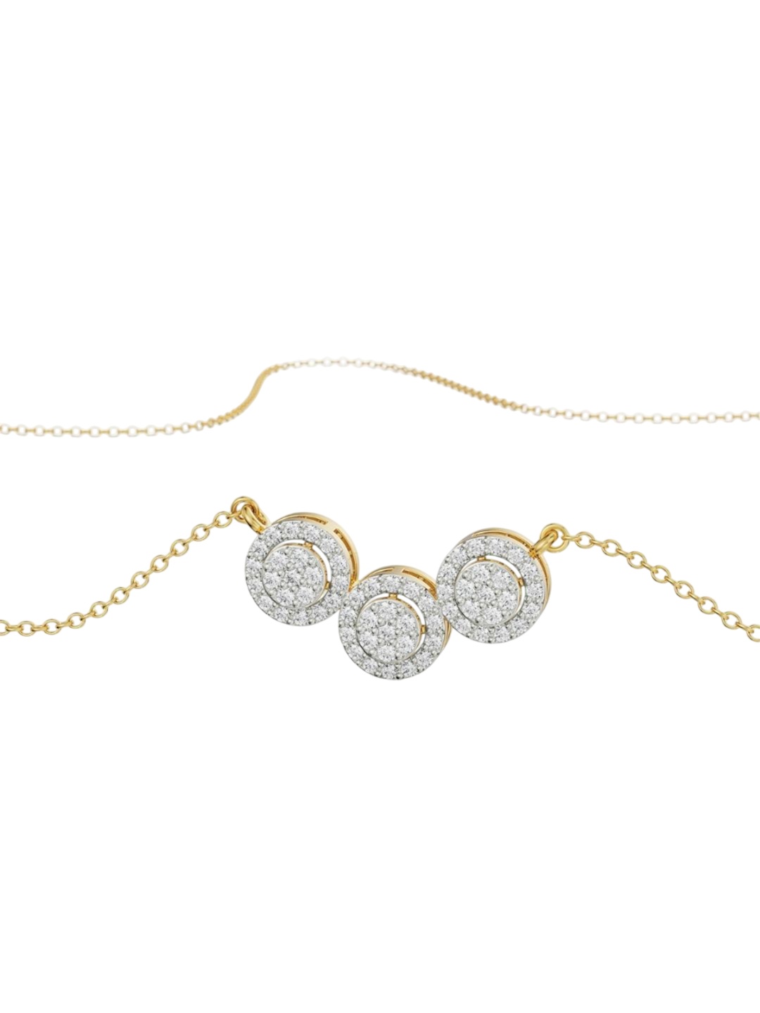 

Emori Halo Round Trio Diamond Necklace, Gold