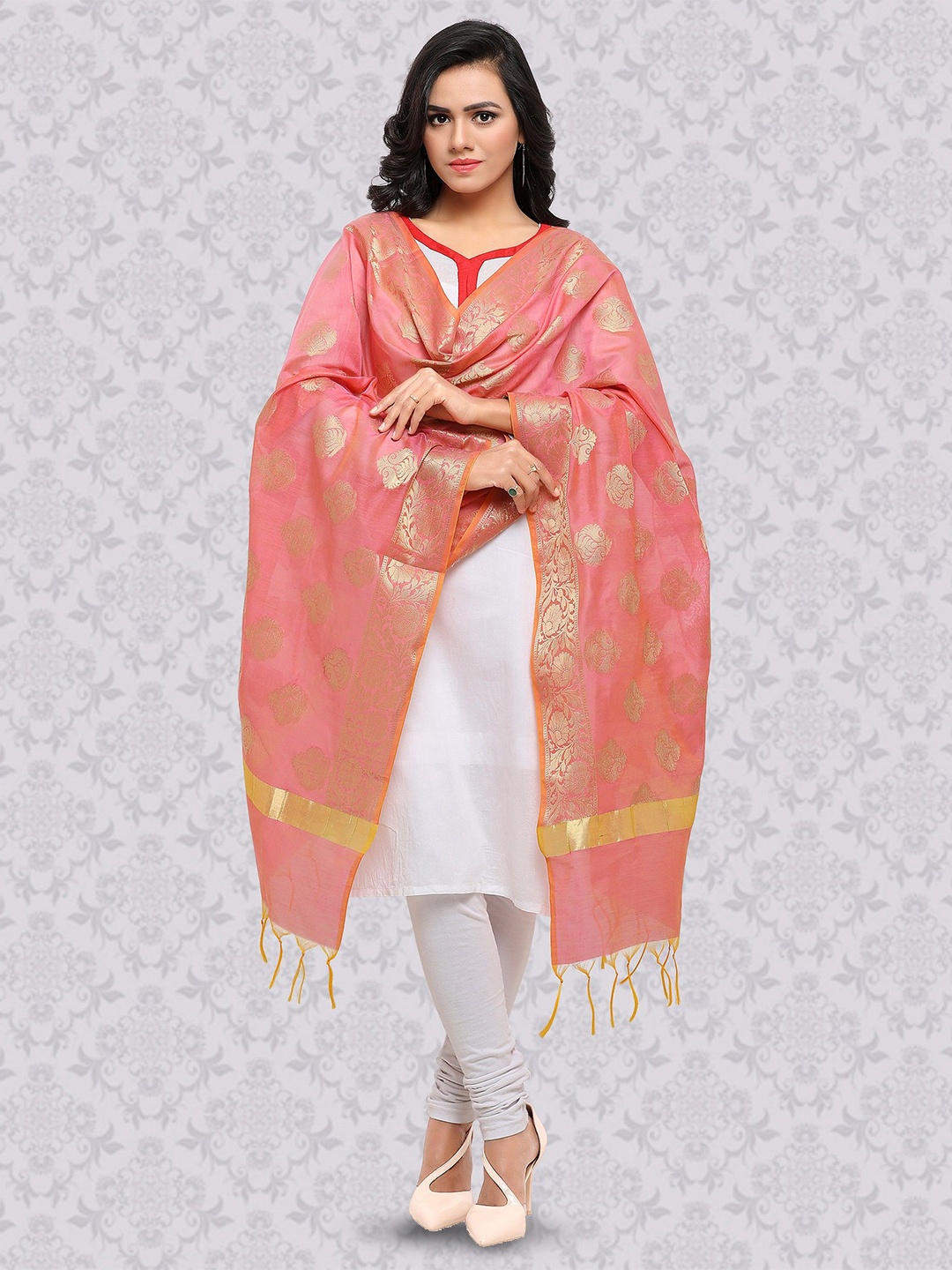 

BAESD Woven Design Dupatta with Zari, Pink