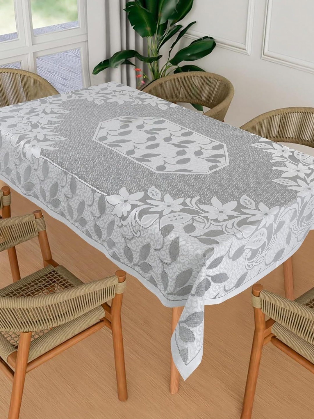 

Homerz Silver-Toned Floral Cotton 6-Seater Table Cover