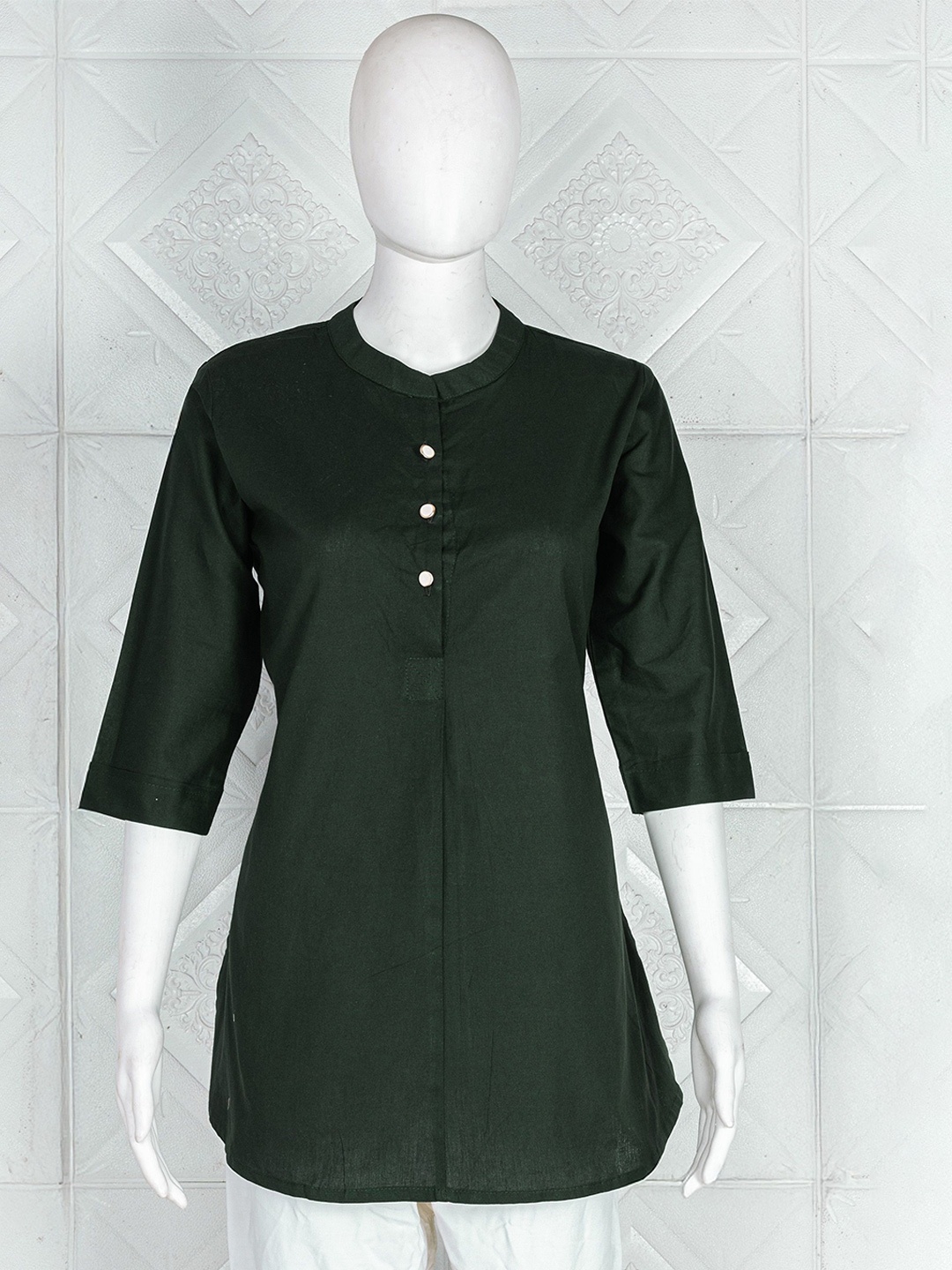

SWAMI STUDIO Mandarin Collar Indigo Top, Green