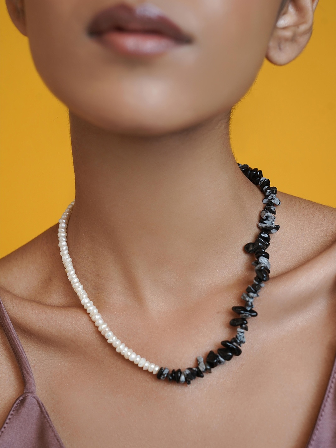 

ROYAL PITARAH Brass Gold-Plated Choker Necklace, Black