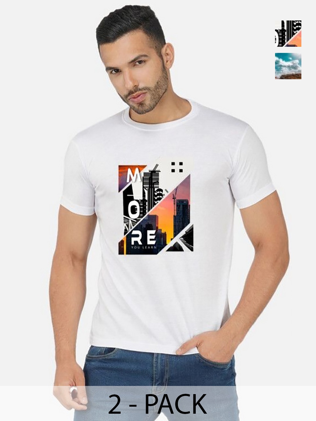 

GLOBAL NOMAD Men 2 Printed Bio Finish T-shirt, White
