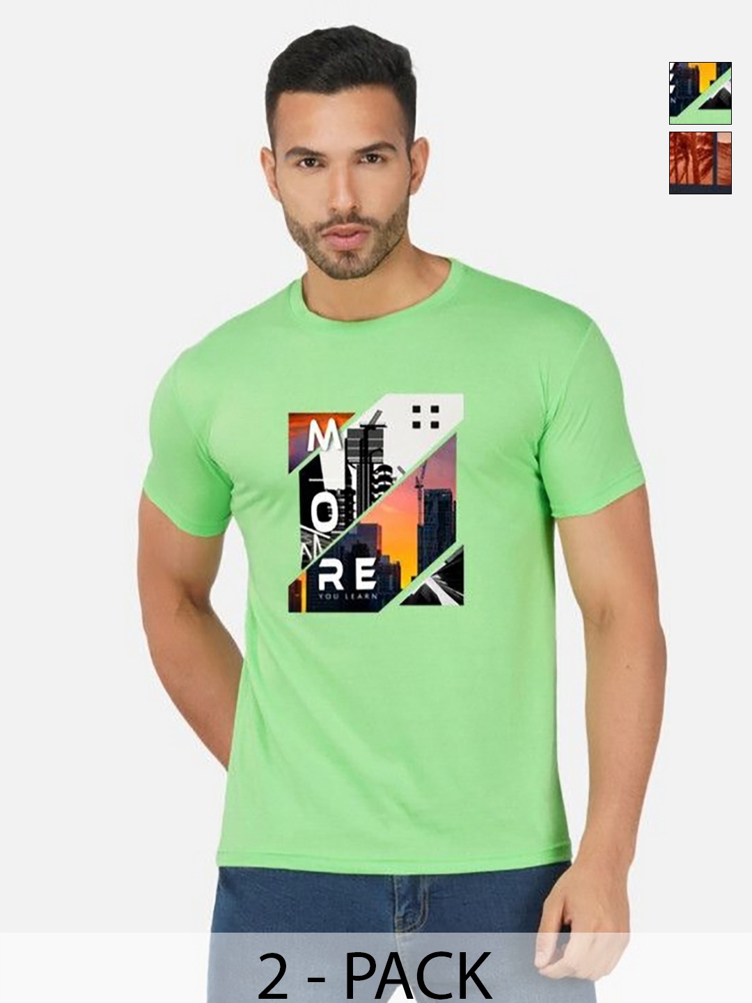 

GLOBAL NOMAD Men 2 Printed Bio Finish Applique T-shirt, Green