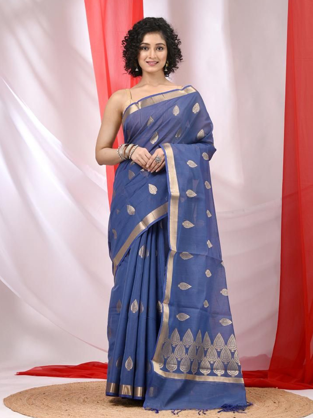 

VIBHAVARI Silk Cotton Saree, Blue