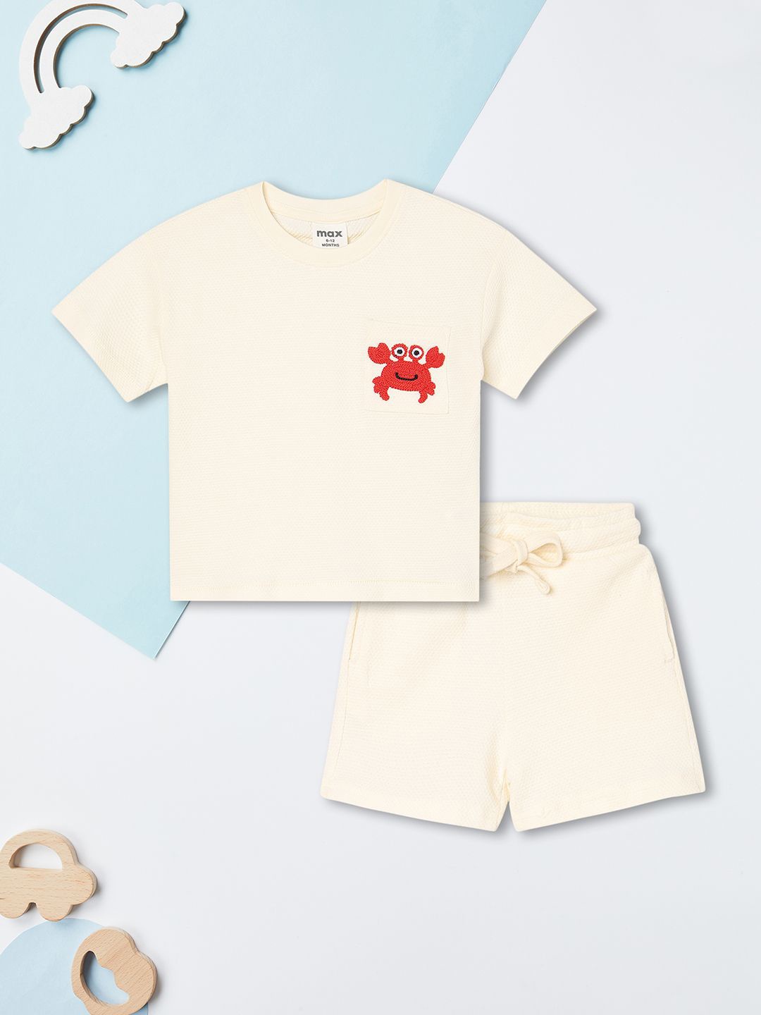

max Boys Printed T-shirt with Shorts, White