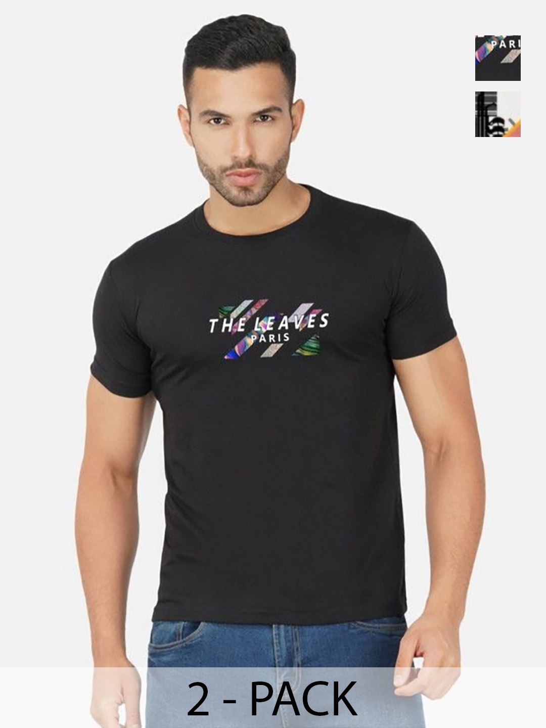 

GLOBAL NOMAD Men 2 Printed Bio Finish Applique T-shirt, Black
