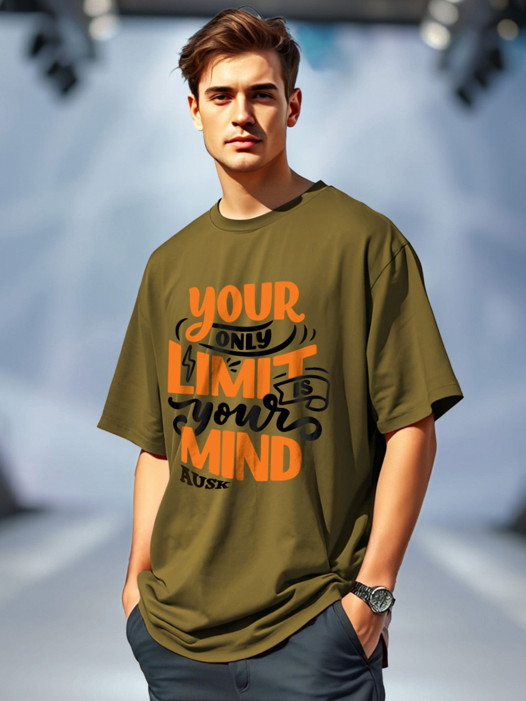 

AUSK Men Typography Printed Extended Sleeves Pockets T-shirt, Green