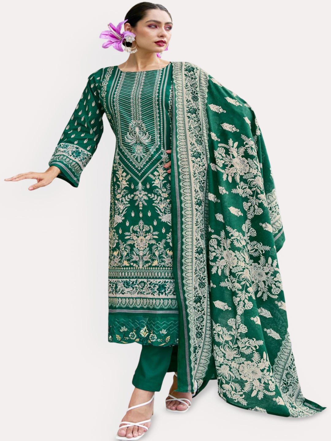

DRAVINAM Trends Embroidered Pure Cotton Unstitched Dress Material, Green