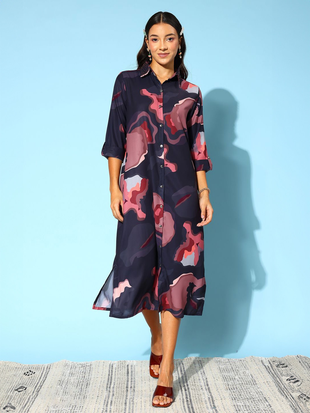 

ZUMMER Print Crepe A-Line Midi Dress, Black