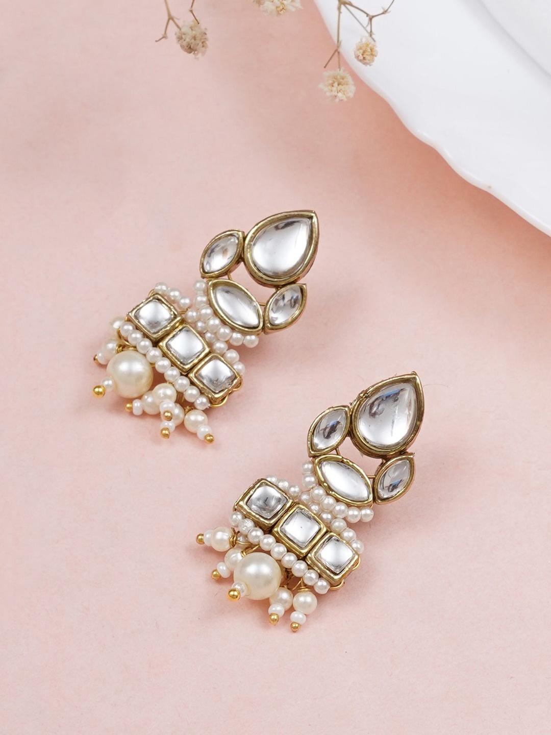 

BeAbhika Contemporary Drop Earrings, White