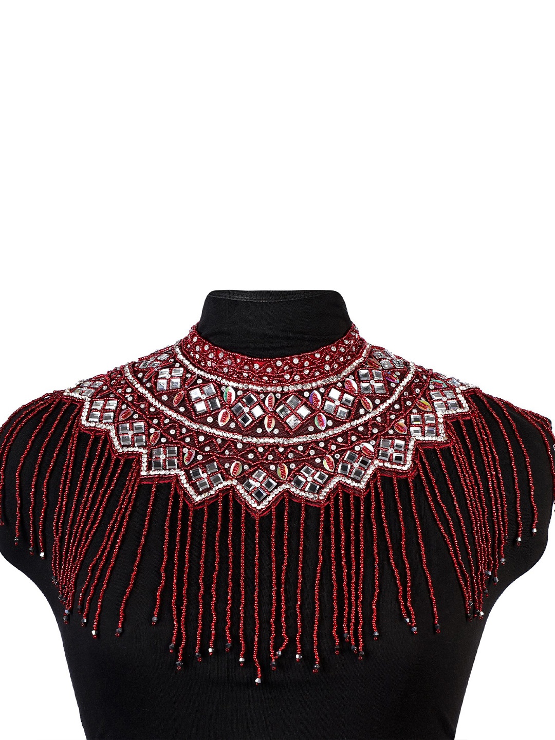 

AQSA BOTIQUE Cotton Blend Beaded Necklace, Maroon