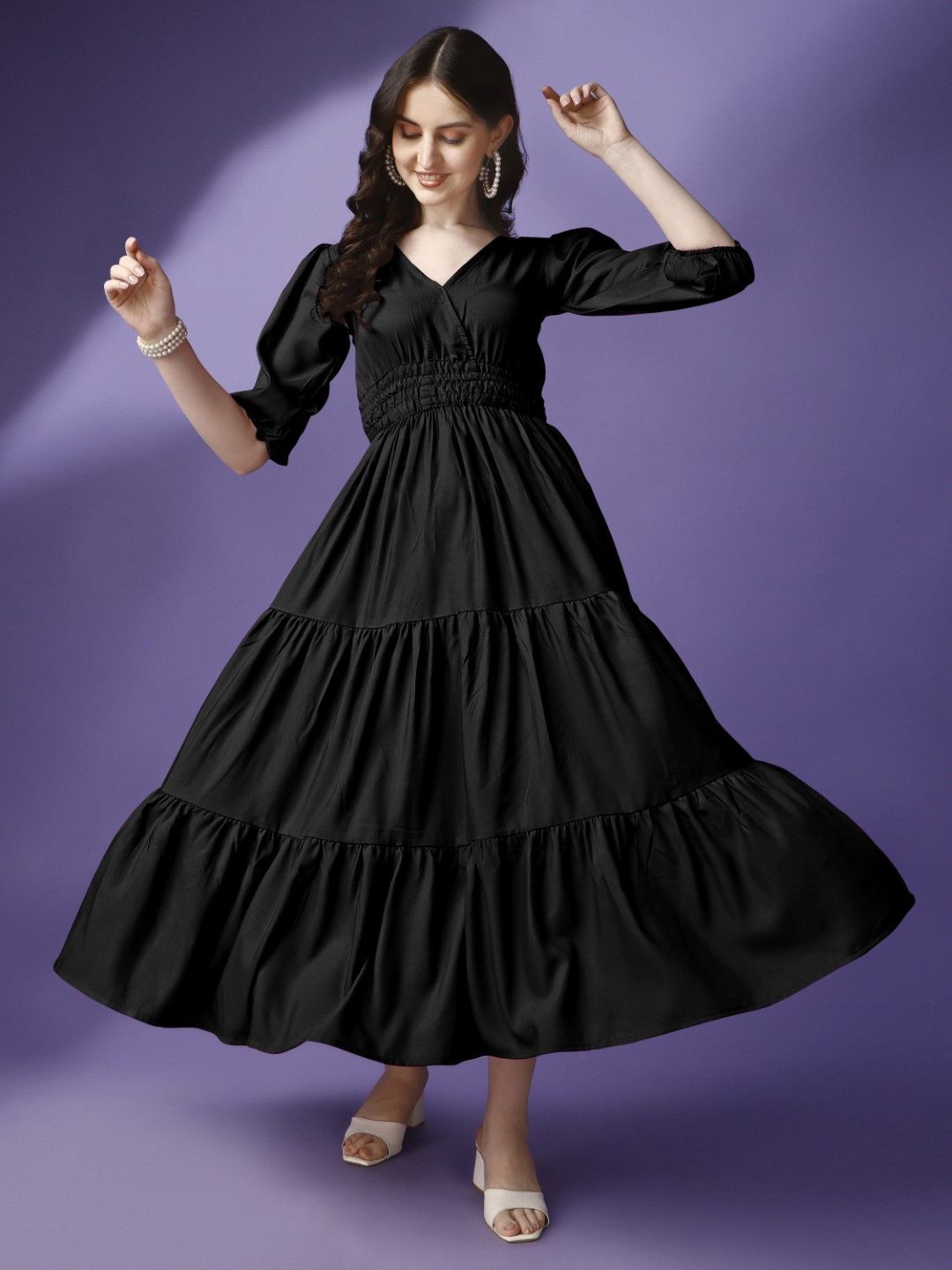 

Jash Creation Applique Crepe Fit & Flare Maxi Dress, Black
