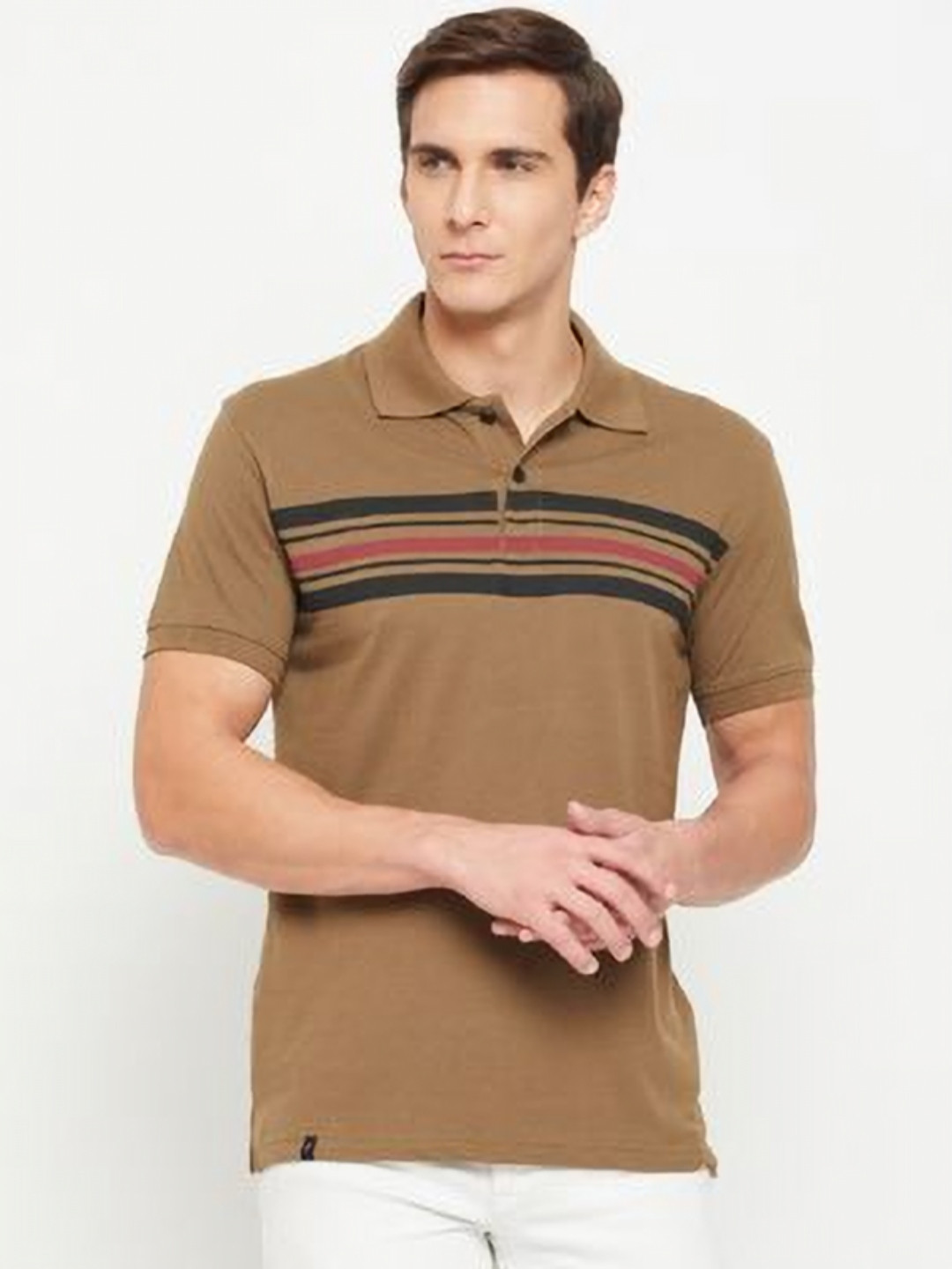 

Promount Men Colourblocked Polo Collar Pockets T-shirt, Brown