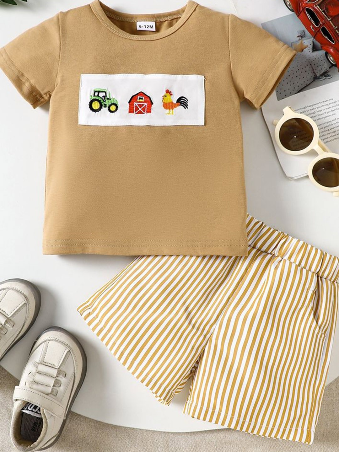 

LULU & SKY Boys Printed T-shirt with Shorts, Khaki
