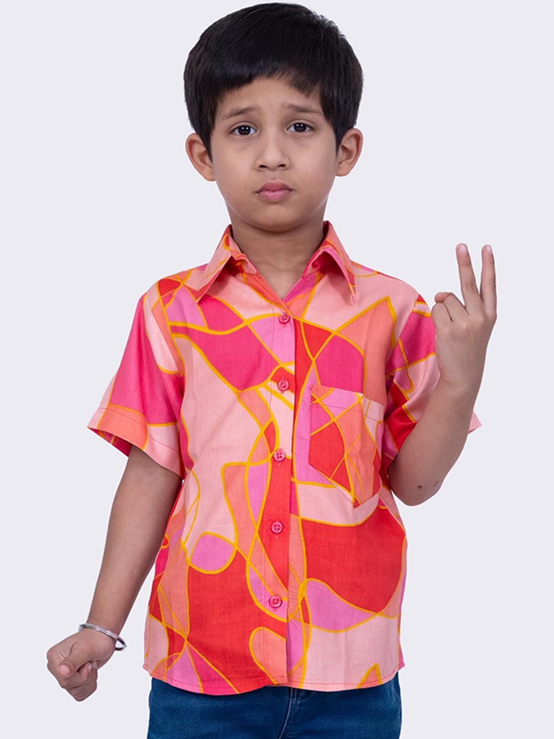 

Twisha Boys Classic Opaque Printed Formal Shirt, Coral