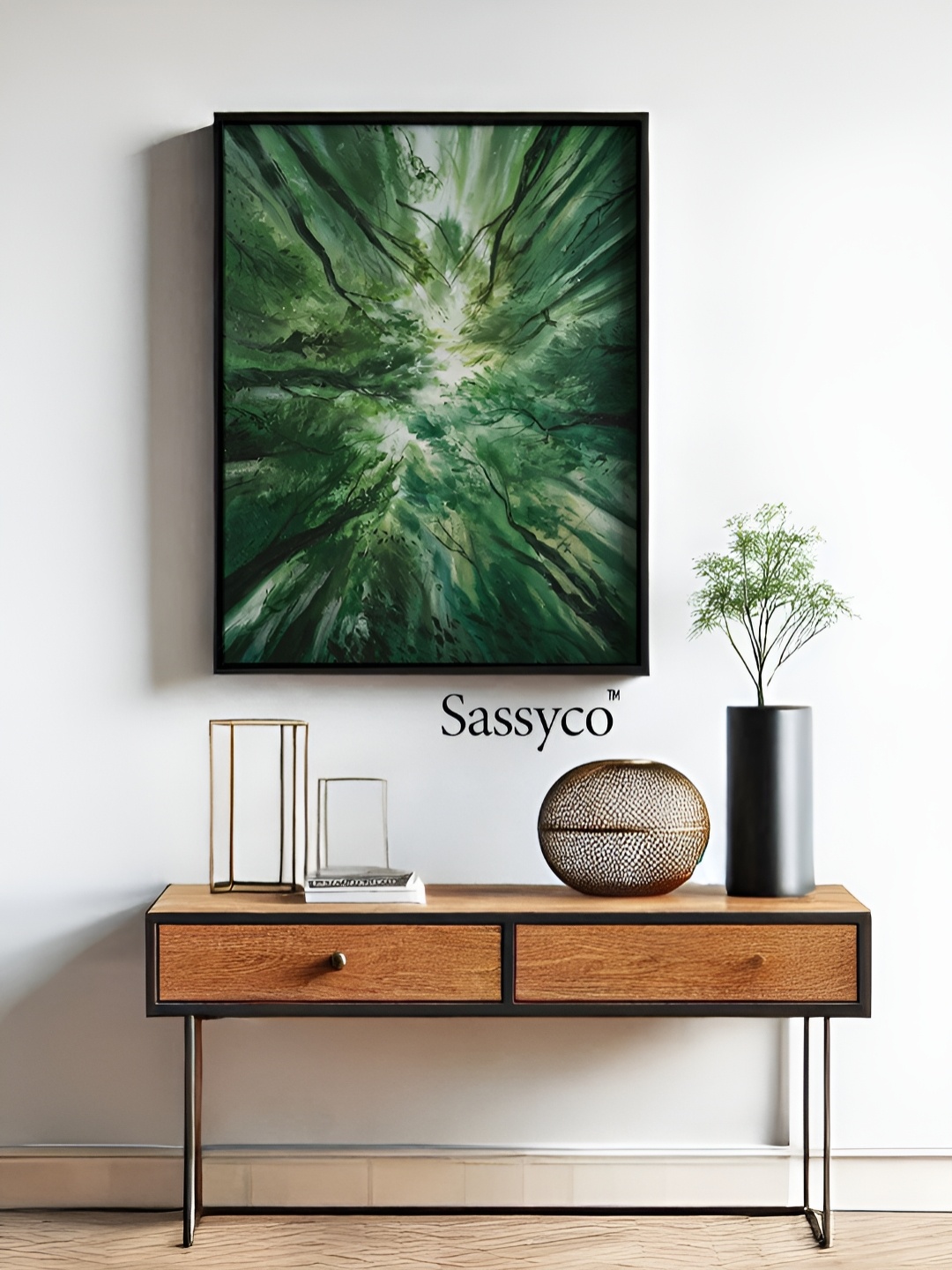 

Sassyco Green & White 1 Piece Canvas Abstract Wall Paintings