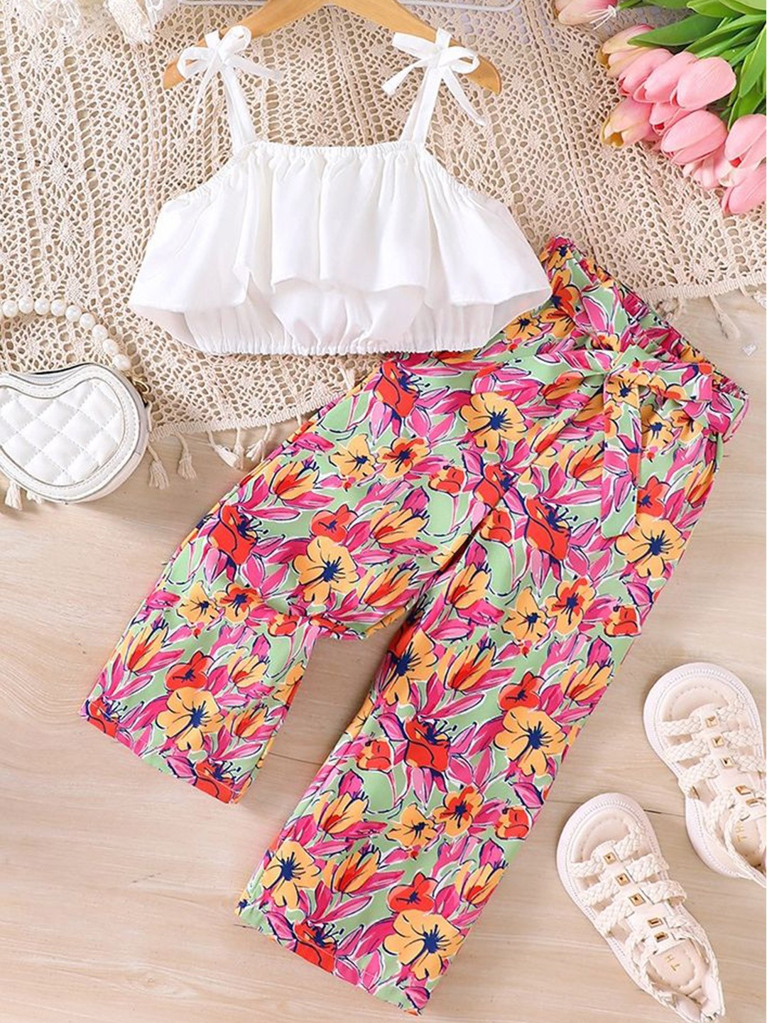 

LULU & SKY Girls Top with Trousers, White