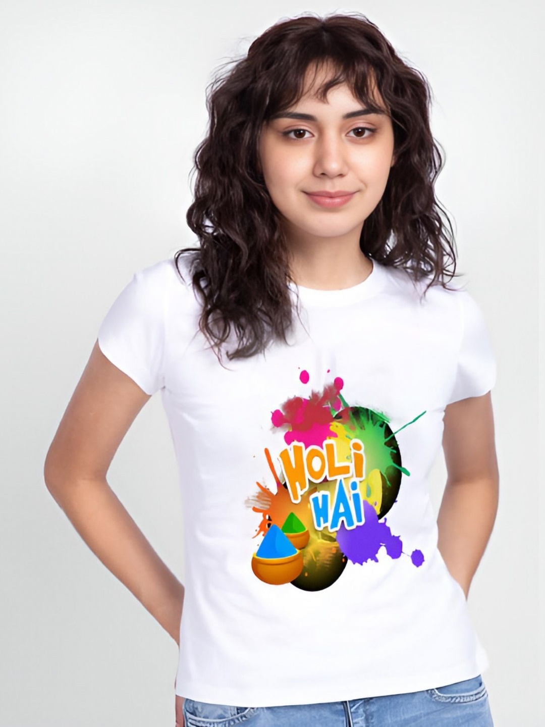 

Shiv traders collection Women Printed Pockets T-shirt, White