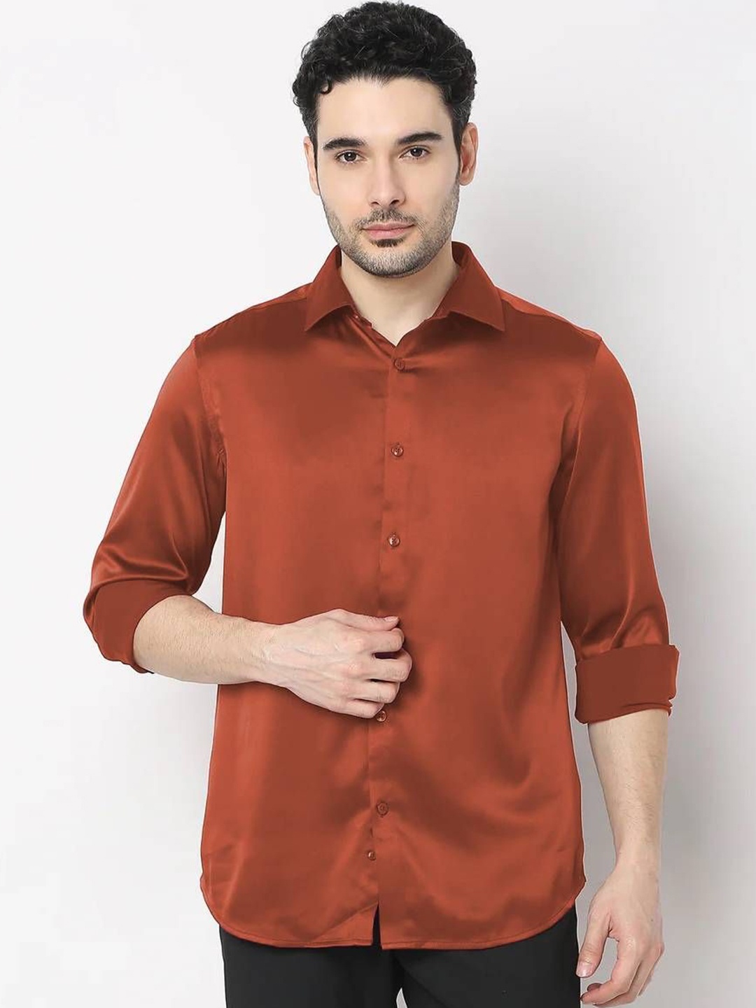 

SOLSTICE Men Comfort Opaque Party Shirt, Rust