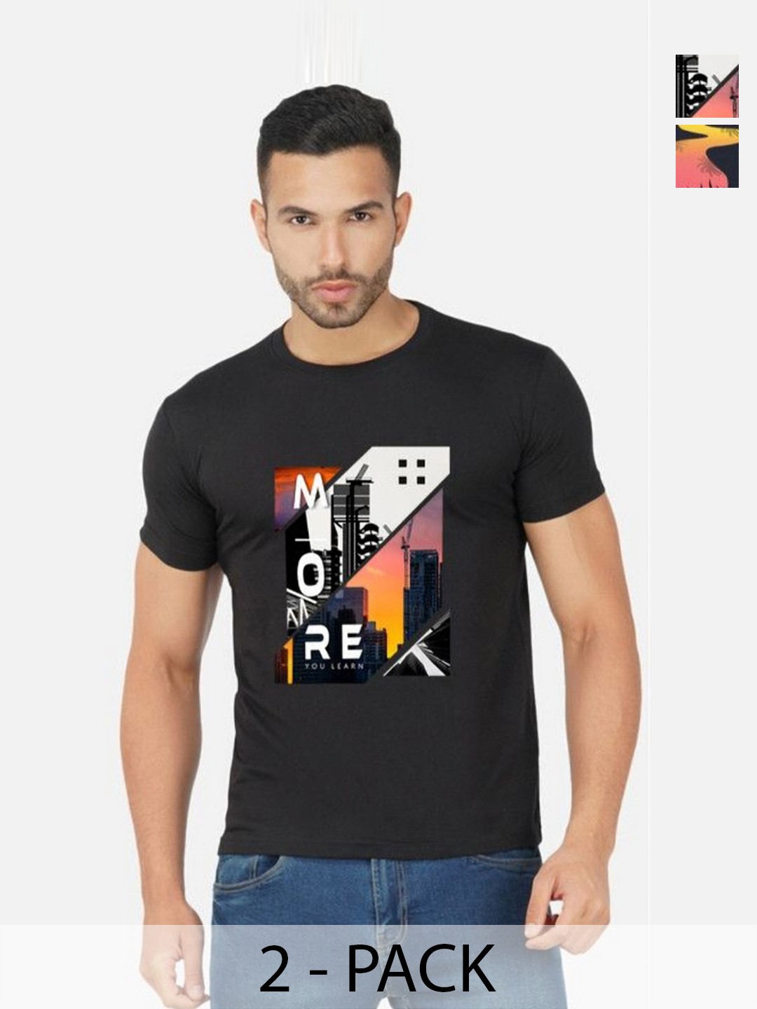 

GLOBAL NOMAD Men 2 Printed Bio Finish Applique T-shirt, Black