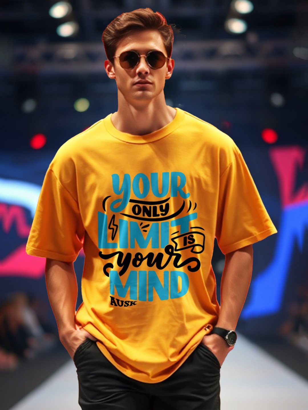 

AUSK Men Printed Applique T-shirt, Yellow