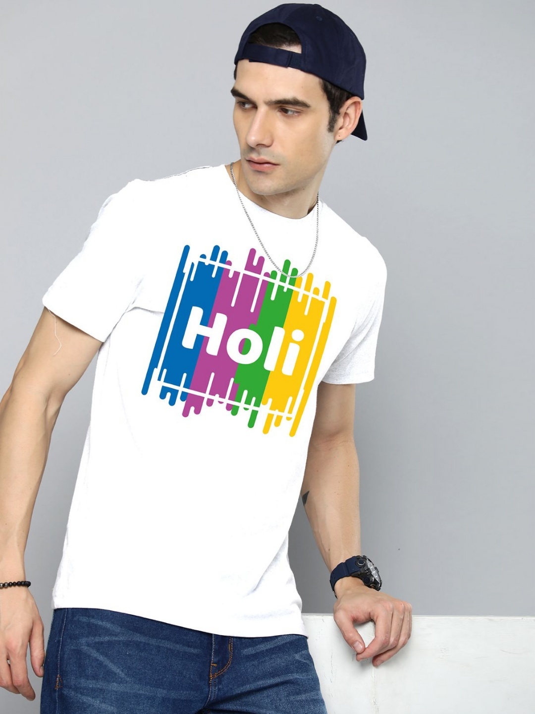 

Moda Rapido Men Holi Printed Tshirt, White