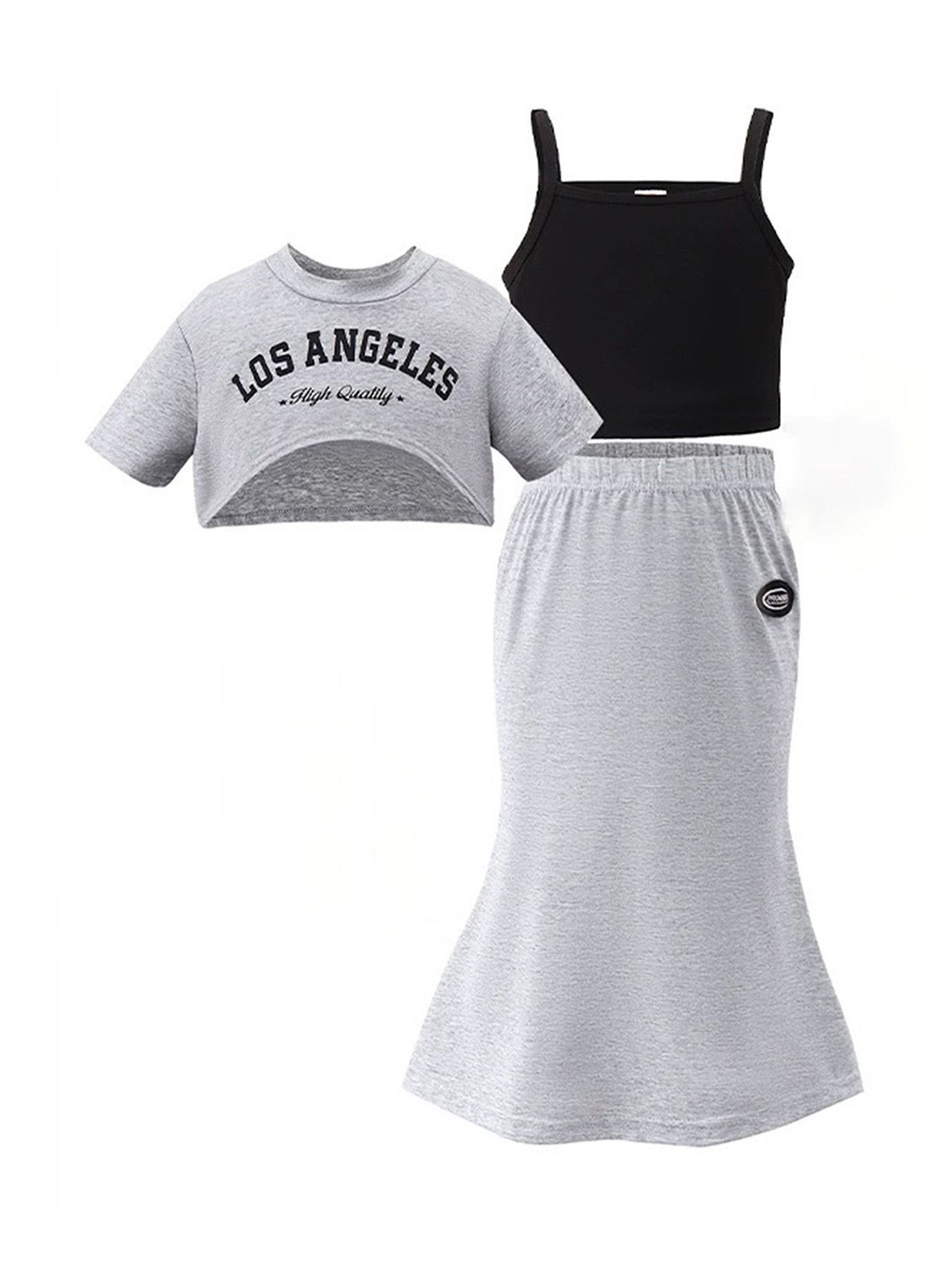 

LULU & SKY Girls Printed Top with Skirt, Grey