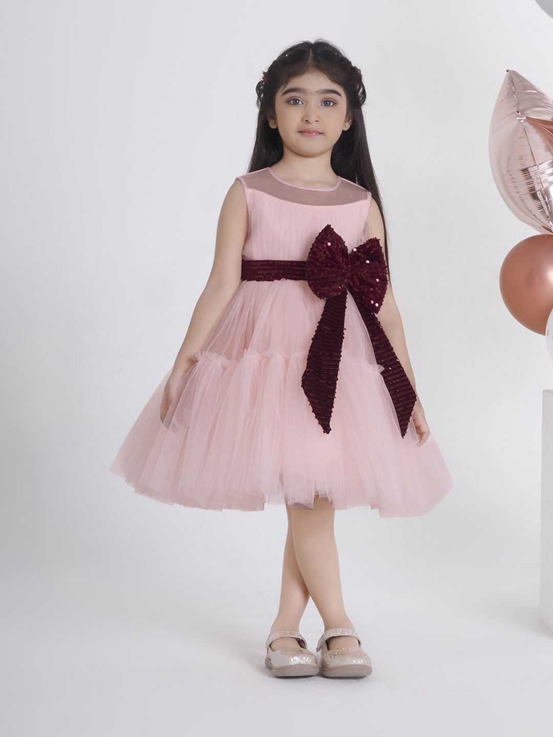 

Ministitch Applique Net Fit & Flare Dress, Peach