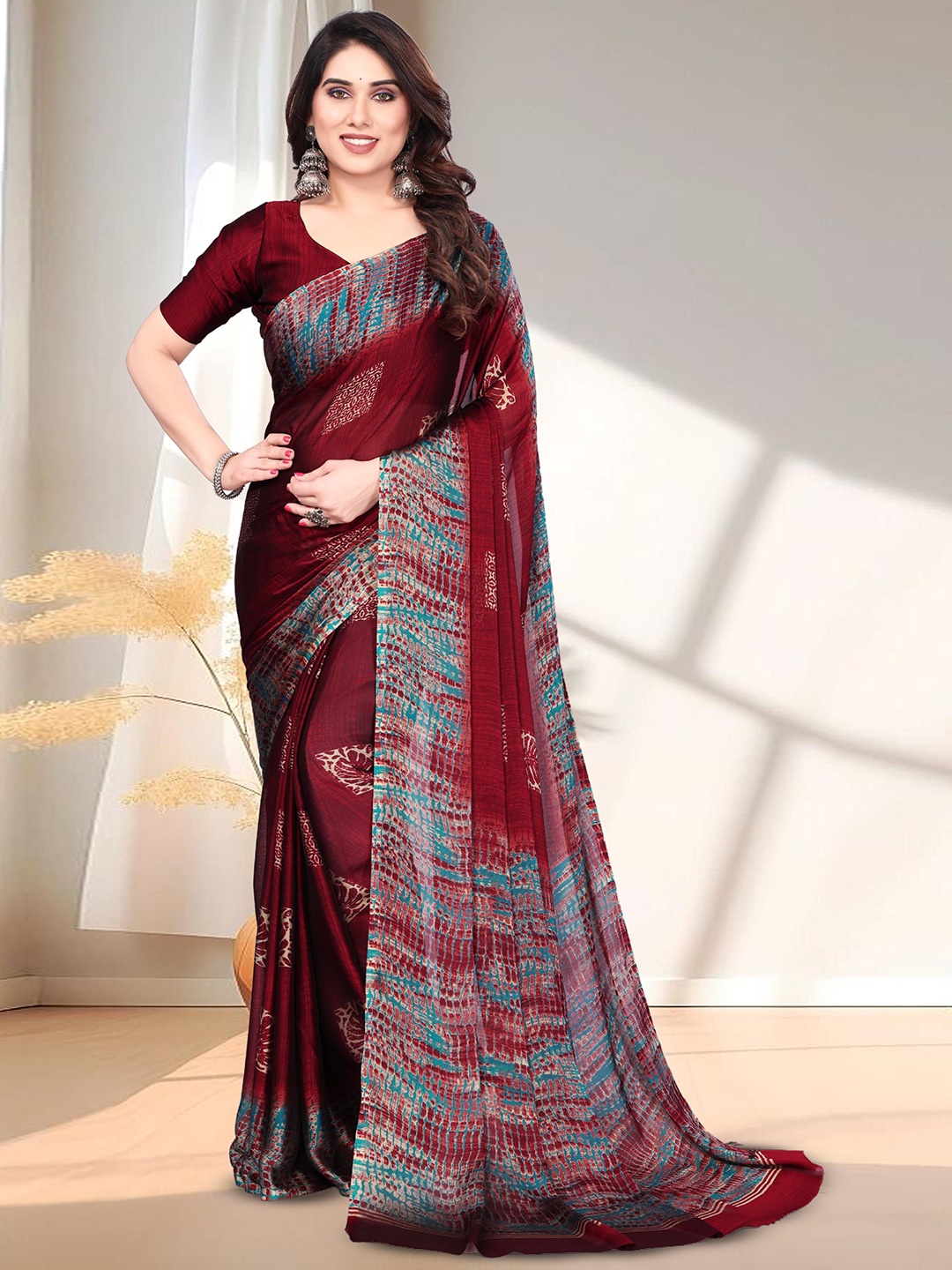 

SUPERLAXMI Pure Chiffon Saree, Maroon