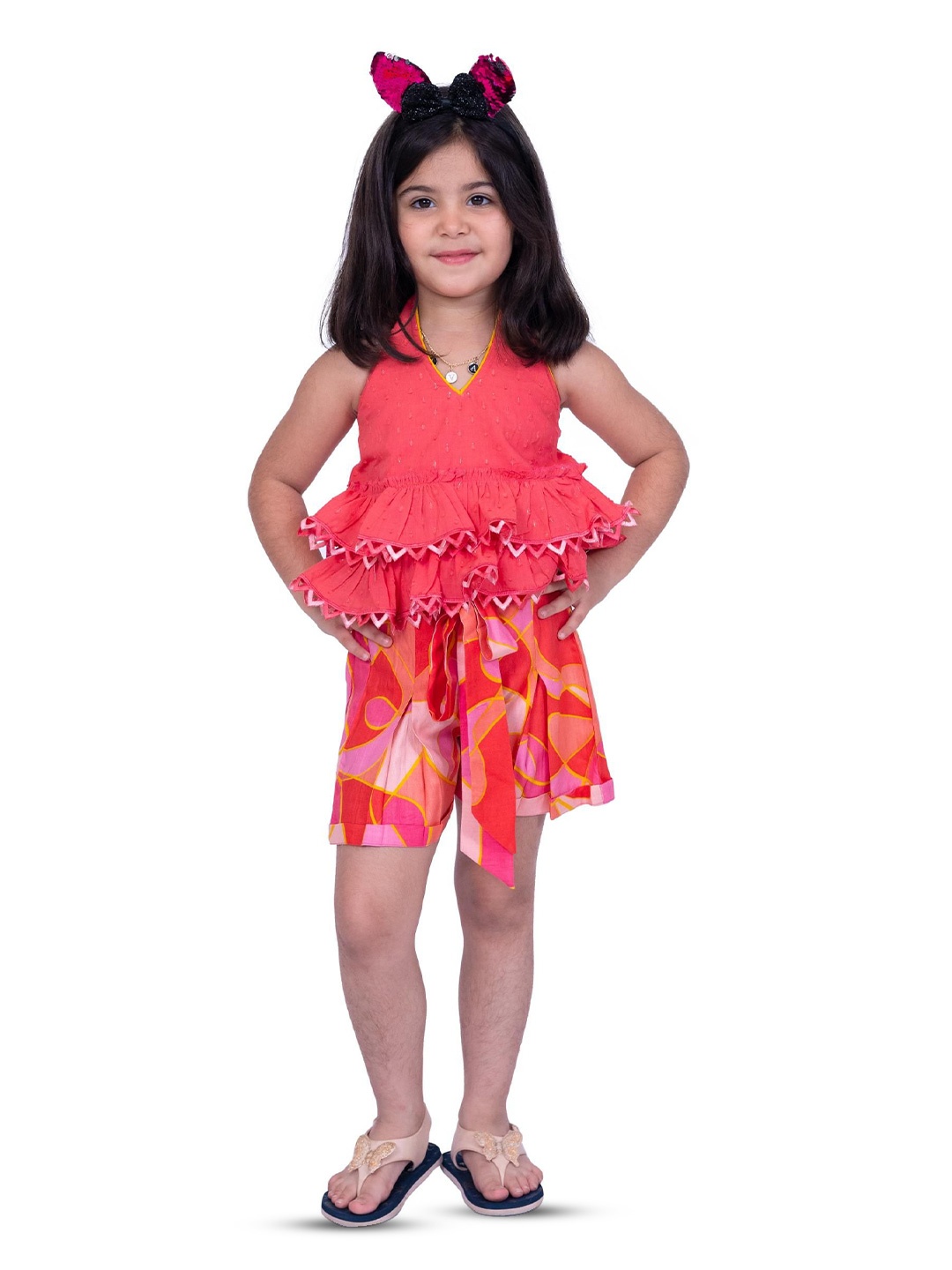 

Twisha Girls Top with Shorts, Coral