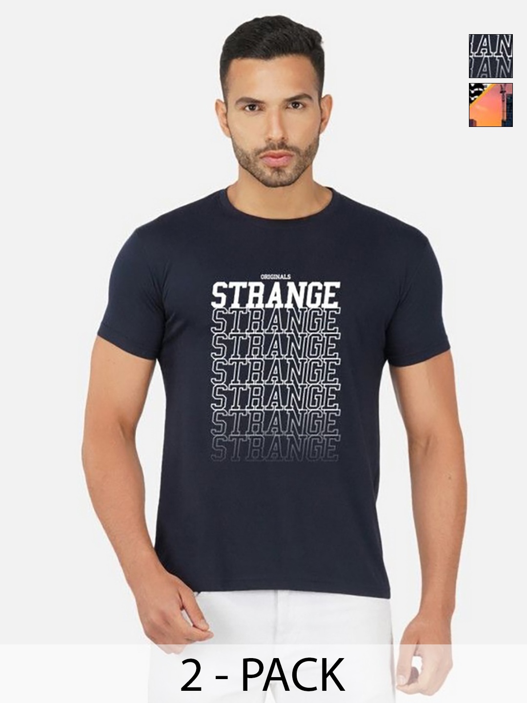 

GLOBAL NOMAD Men 2 Printed Bio Finish T-shirt, Navy blue