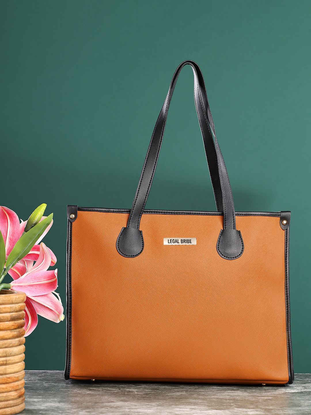 

LEGAL BRIBE PU Structured Tote Bag, Tan