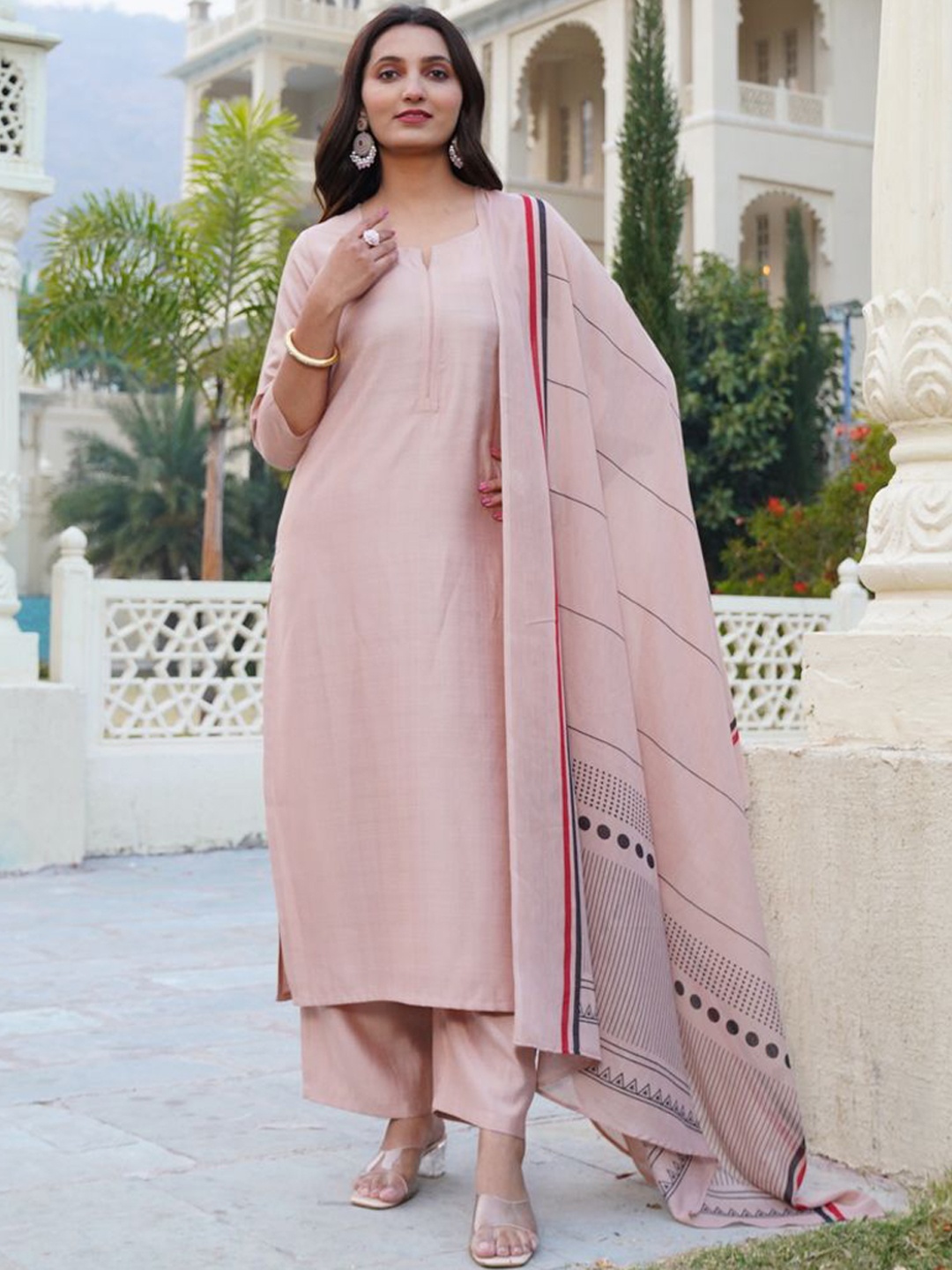 

DIVASTRI Women Regular Kurta with Palazzos & With Dupatta, Pink