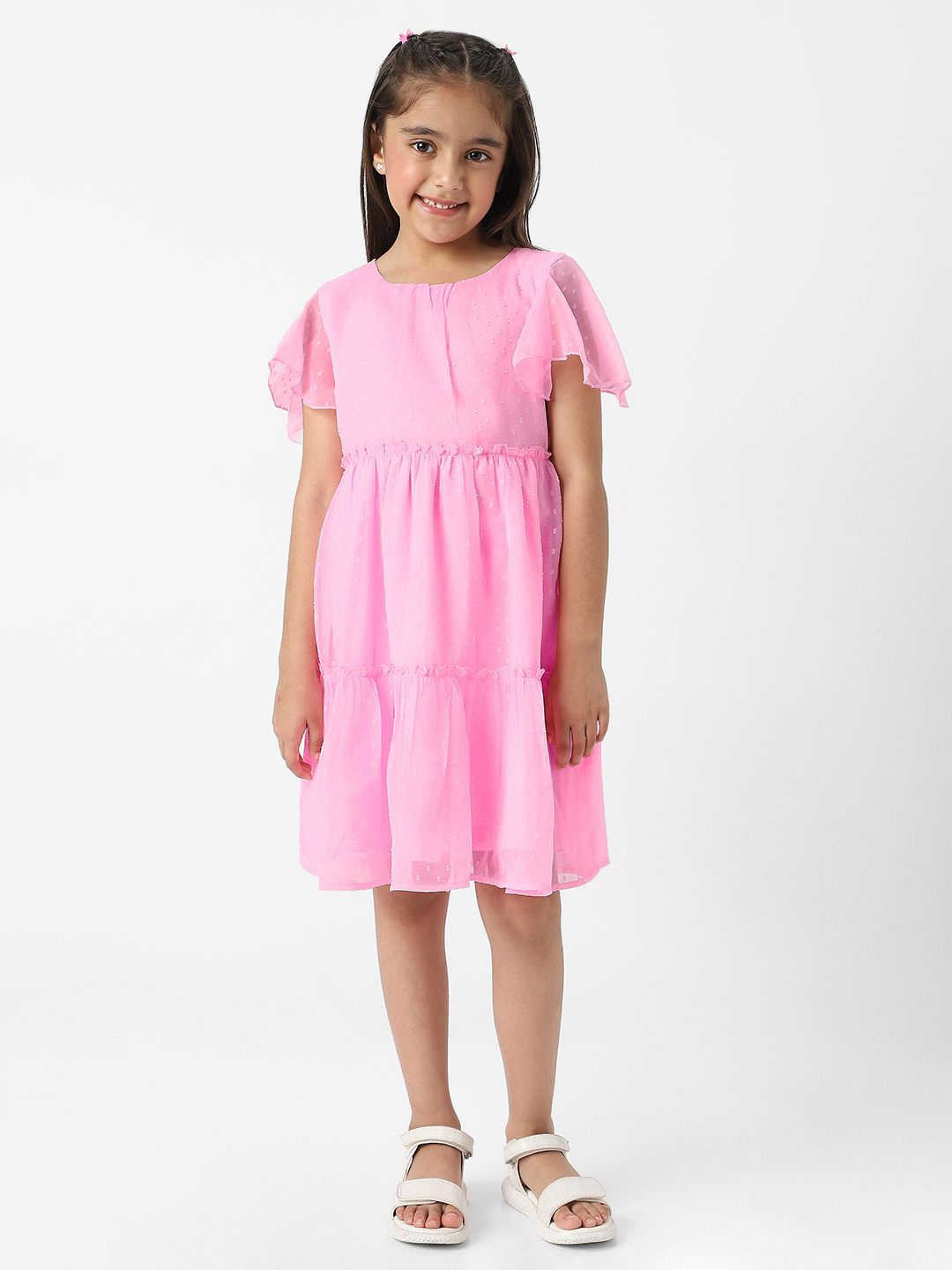 

Nauti Nati Flared Sleeve Ruffled Fit & Flare Dress, Pink
