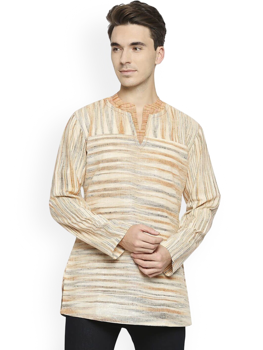 

Arch element Men Keyhole Neck Cold-Shoulder Sleeves Kurta, Orange