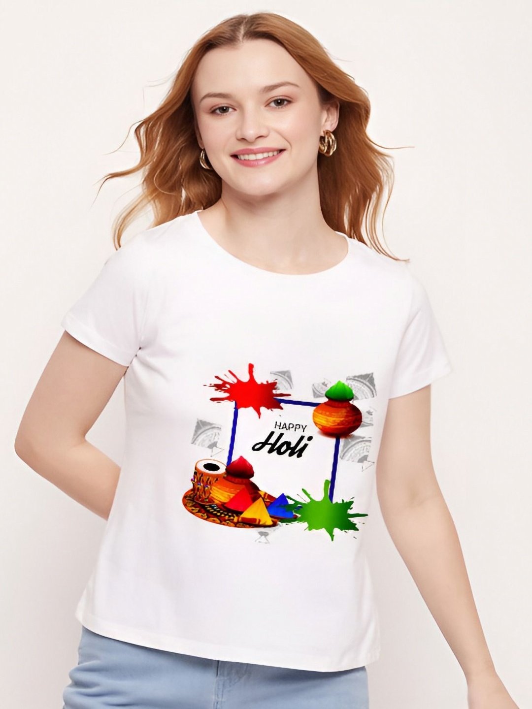

Shiv traders collection Women Printed Applique T-shirt, White