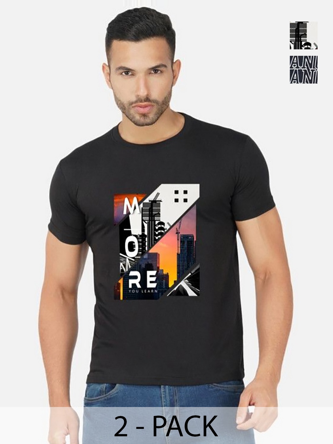 

GLOBAL NOMAD Men 2 Printed Bio Finish T-shirt, Black
