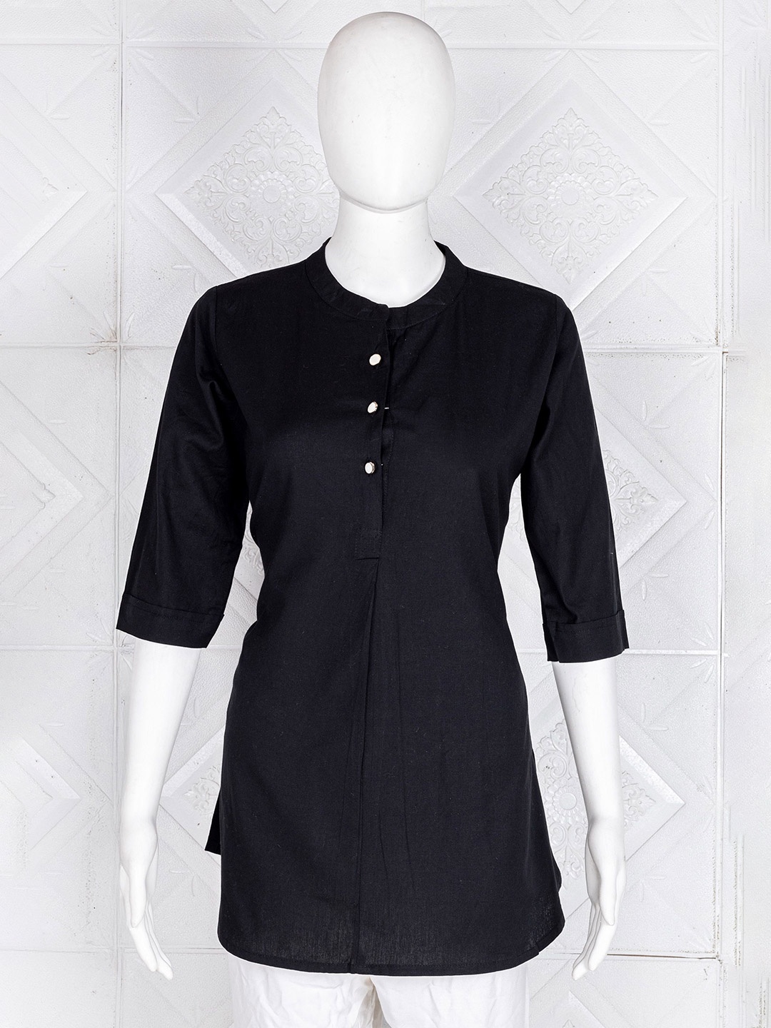 

SWAMI STUDIO Mandarin Collar Indigo Top, Black