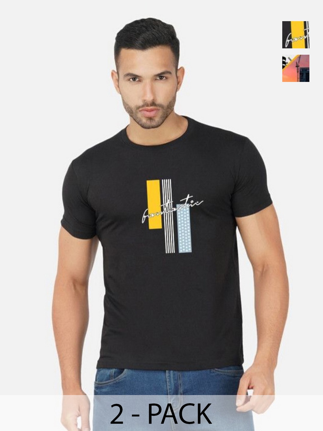 

GLOBAL NOMAD Men 2 Printed Bio Finish Pockets T-shirt, Black