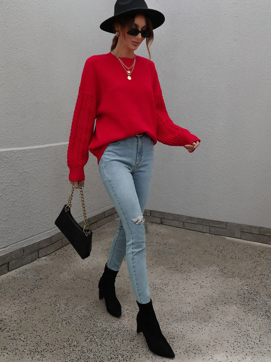 

Oh Rare Women Cable Knit Pullover, Red