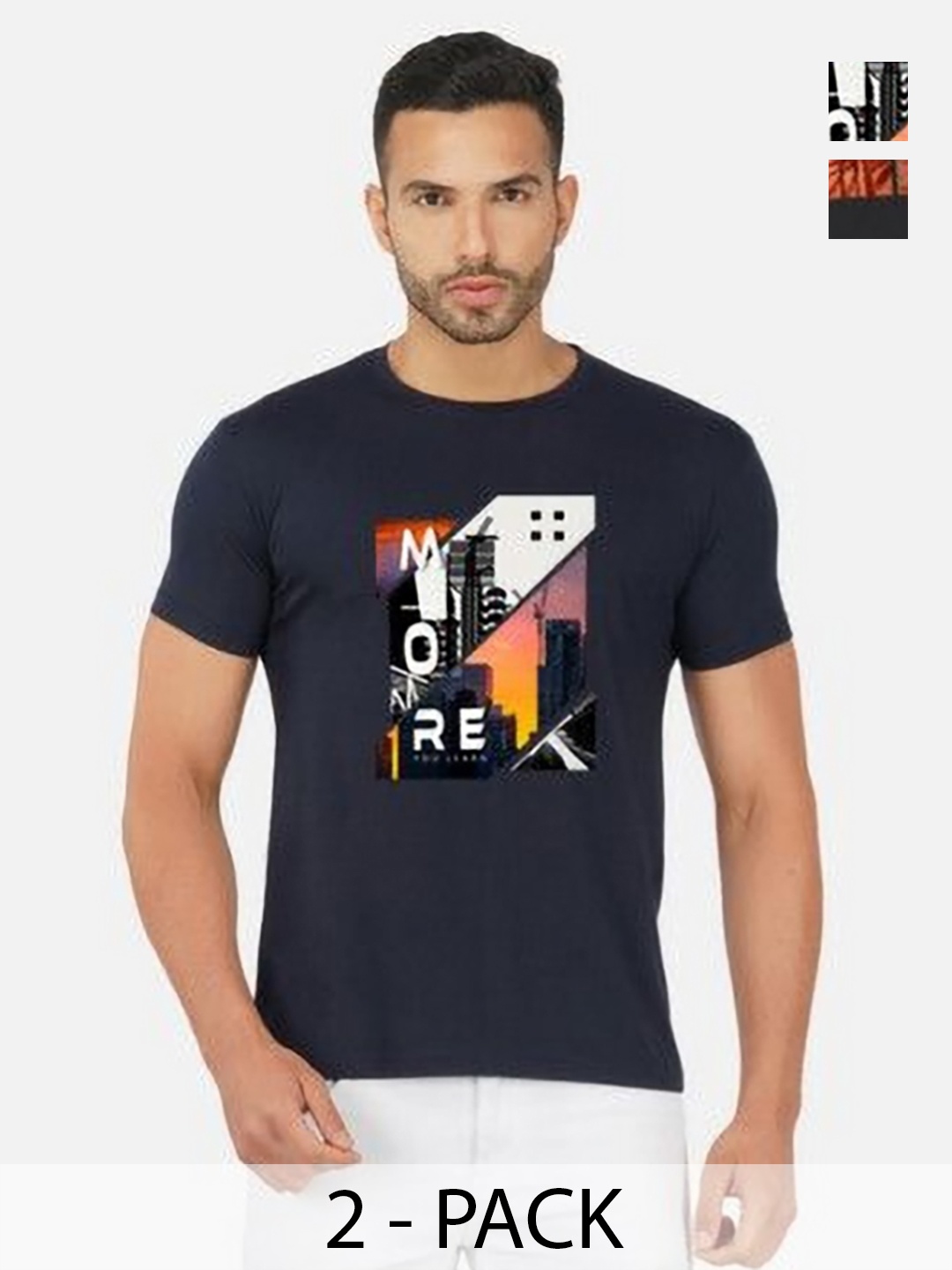 

GLOBAL NOMAD Men 2 Printed Bio Finish Applique T-shirt, Navy blue
