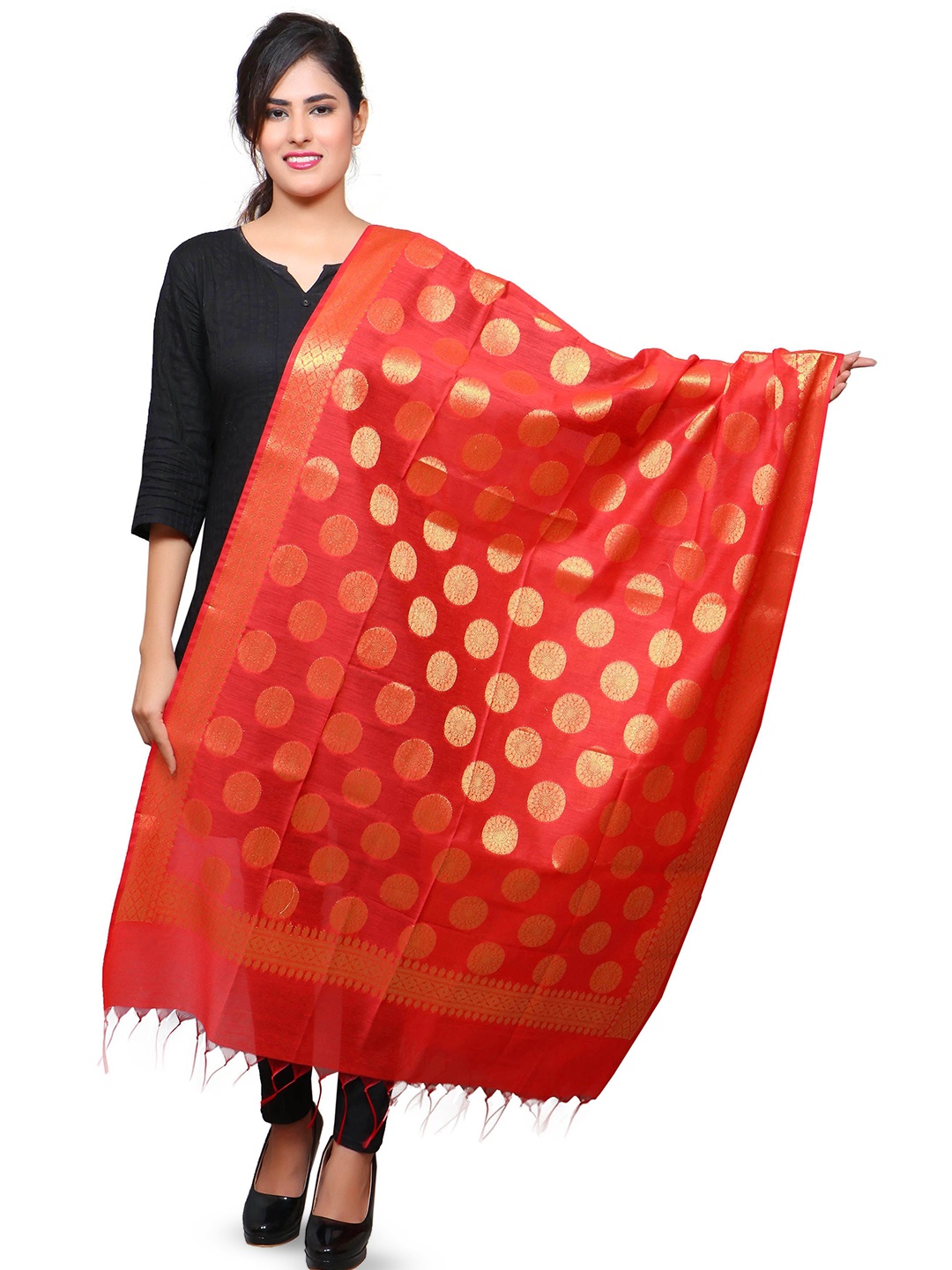 

BAESD Woven Design Dupatta with Zari, Red