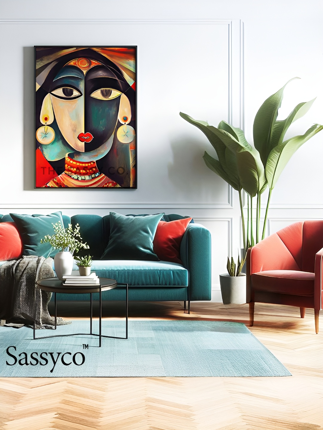 

Sassyco Red & Blue Canvas Abstract Wall Paintings