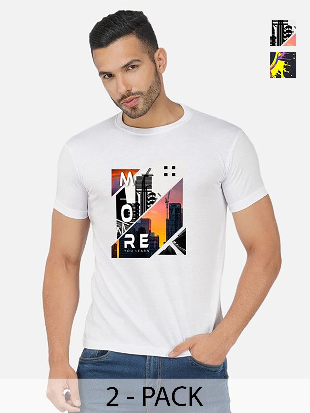 

GLOBAL NOMAD Men 2 Printed Bio Finish Applique T-shirt, White