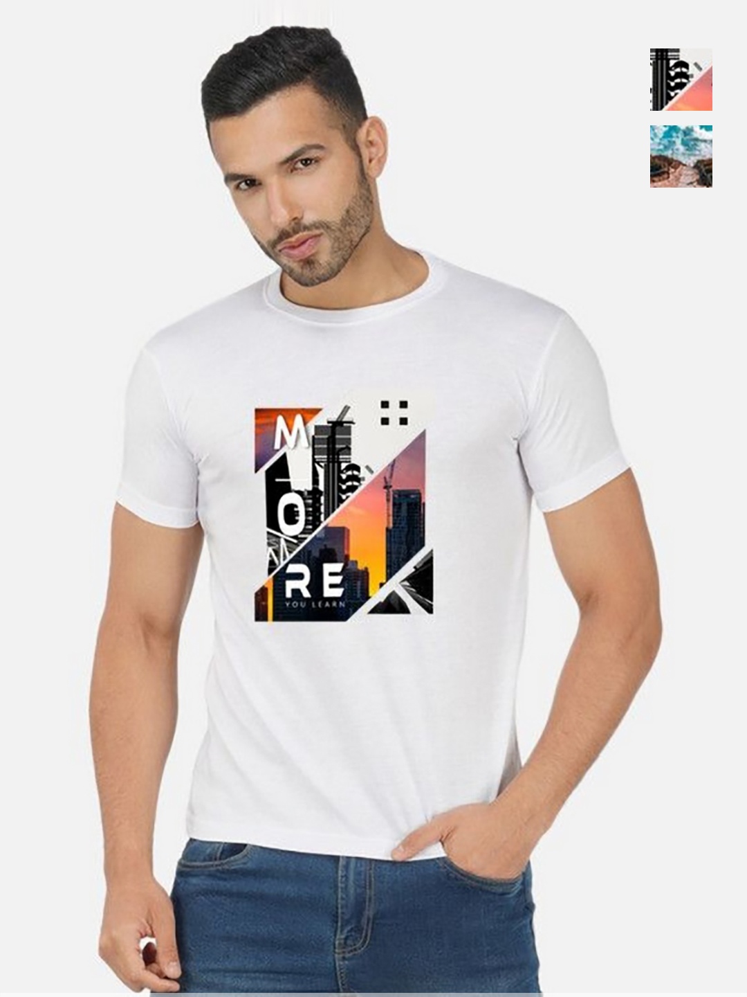 

GLOBAL NOMAD Men 2 Printed Bio Finish Applique T-shirt, White