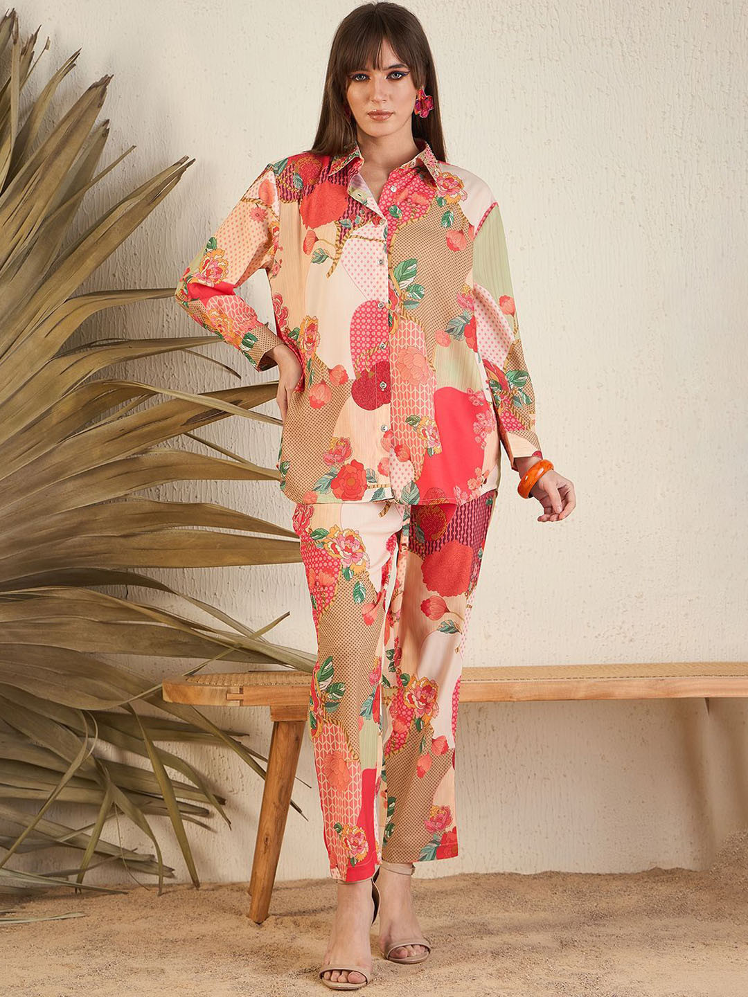 

ZUMMER Printed Shirt Collar Shirt With Trousers Co-Ords, Red