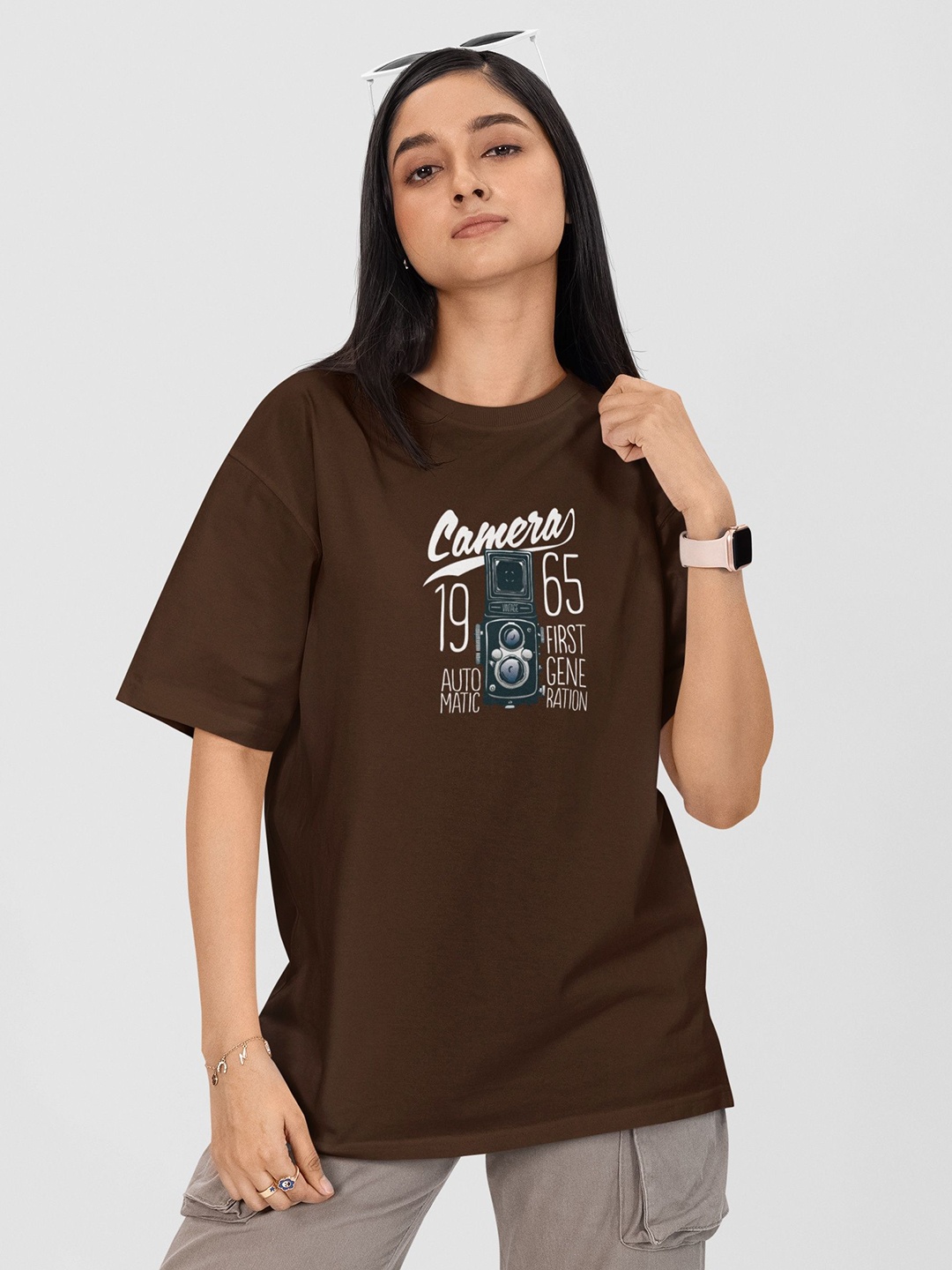 

Moda Rapido Women Printed Drop-Shoulder Sleeves Applique T-shirt, Green