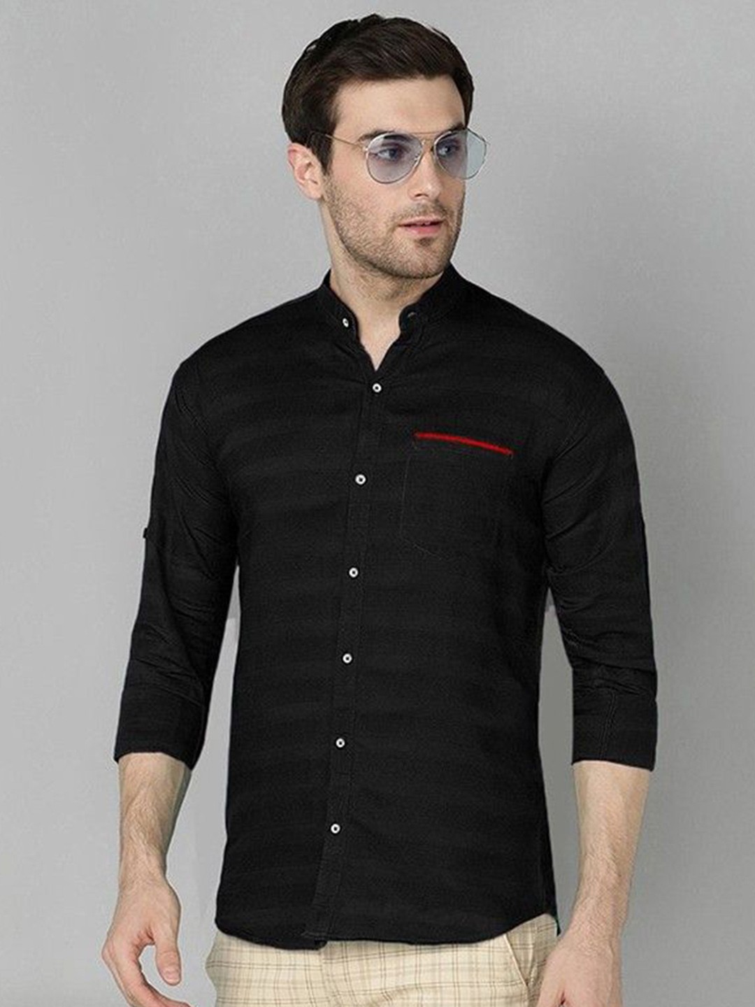 

PulseIQ Men Slim Fit Horizontal Stripes Opaque Striped Casual Shirt, Black