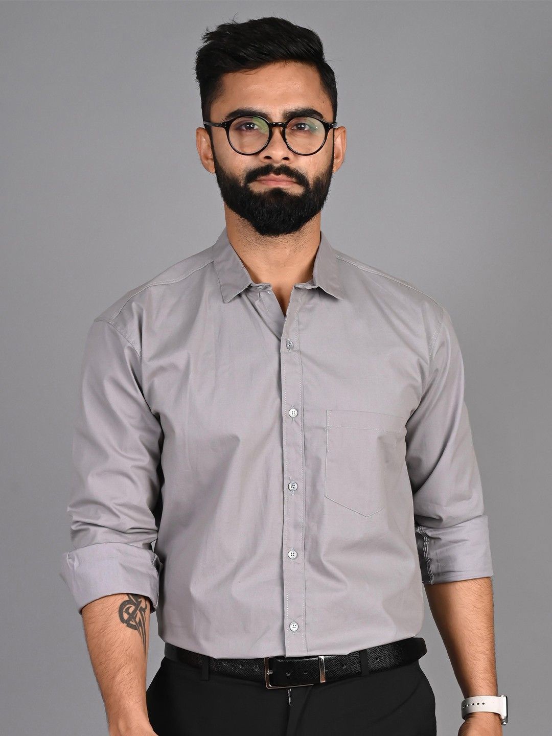 

PulseIQ Men Slim Fit Opaque Formal Shirt, Grey