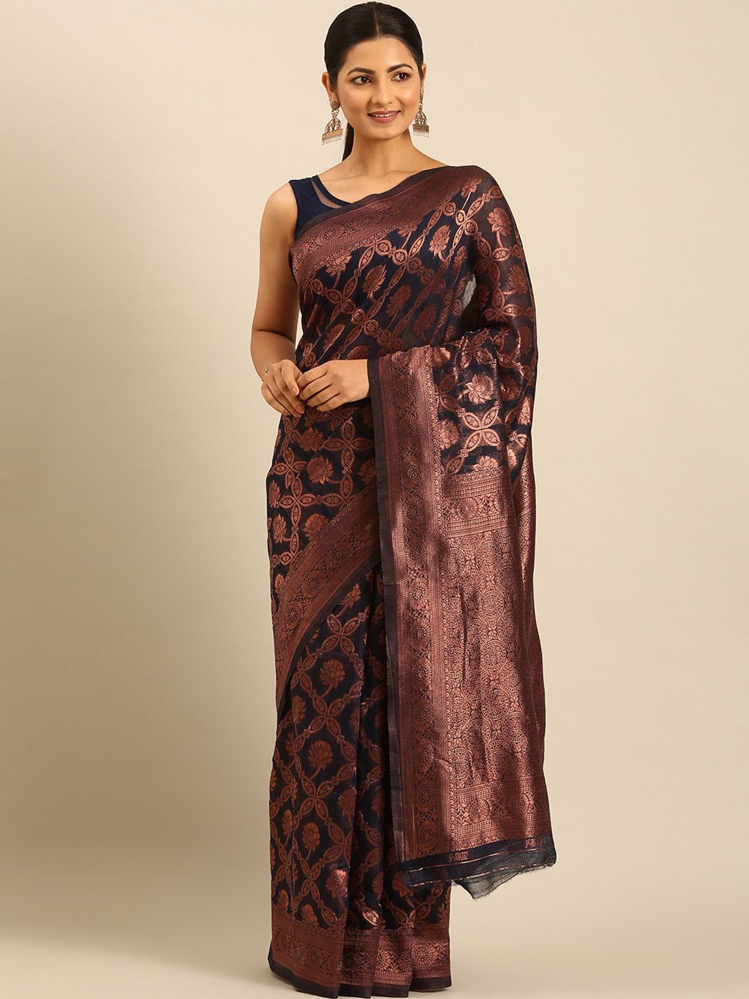 

LeeliPeeri Designer Woven Design Zari Saree, Navy blue